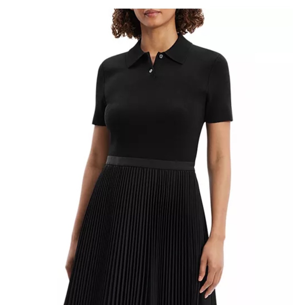 Theory Black Pleated Polo Dress